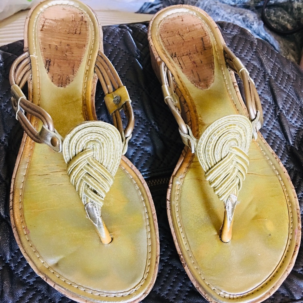 Thong Sandals with cork soles.